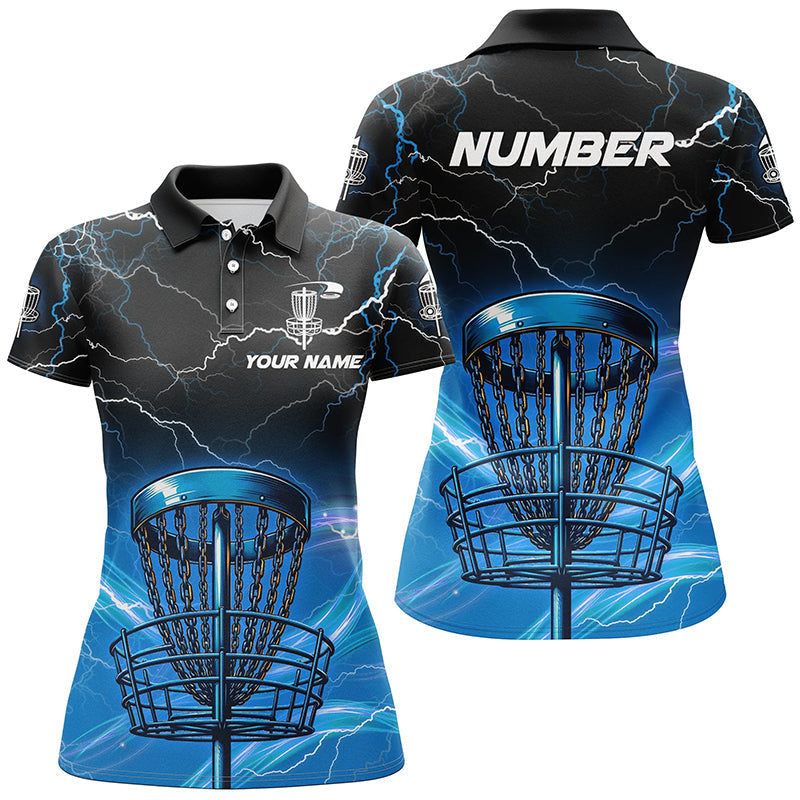 Blue light lightning thunder Disc golf basket Womens disc golf polo shirt custom ladies disc golf tops NQS7316