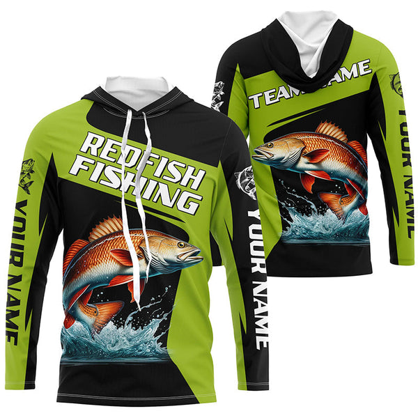 Black Green Redfish fishing Custom Long Sleeve Tournament Fishing Shirts, Red Drum Fishing Jerseys NQS7657