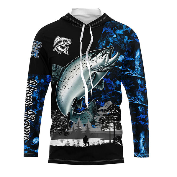 Chinook Salmon( King Salmon) Fishing blue camo Customize name UV protection performance fishing shirts NQS1987