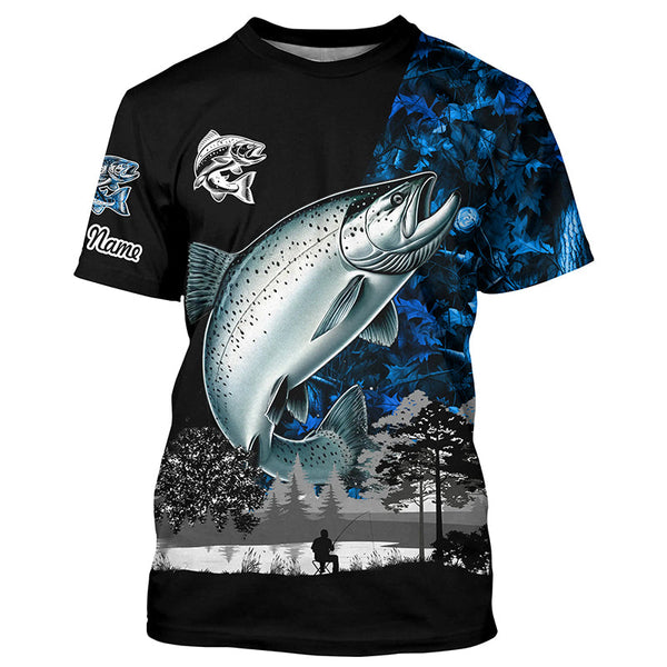 Chinook Salmon( King Salmon) Fishing blue camo Customize name UV protection performance fishing shirts NQS1987