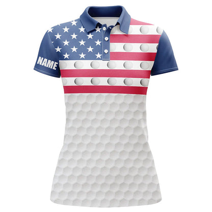 American flag Women golf polo shirts custom white golf ball pattern patriotic female golf attire NQS7866