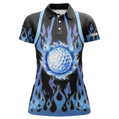 Women golf polo shirts custom black and blue flame golf ball golf outfits for ladies NQS7867