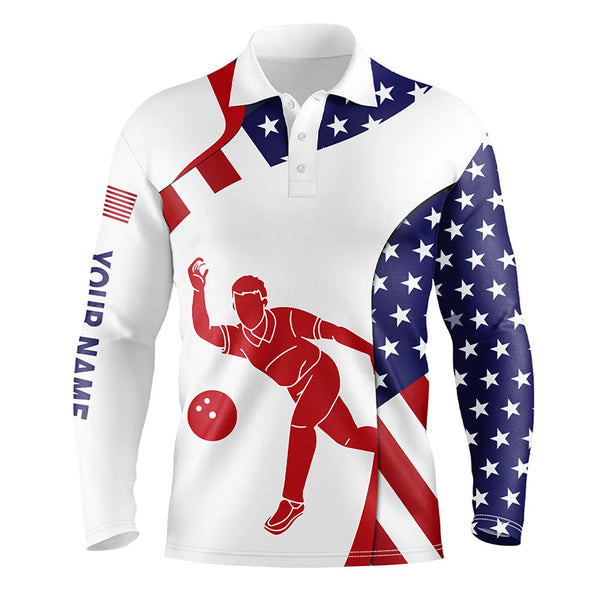 Personalized Bowling Shirt for men Custom American flag patriotic Bowler Jersey bowling polo shirt NQS6422