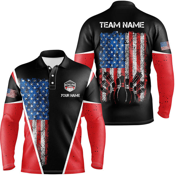 Personalized retro Bowling polo Shirt for men vintage American flag patriotic custom Bowler Jerseys NQS6423