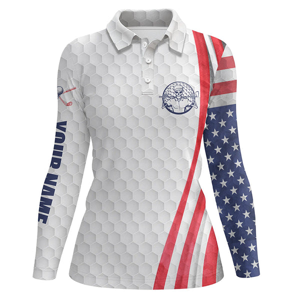 American flag white golf ball Women golf polo shirt custom patriotic womens golf shirts NQS6429