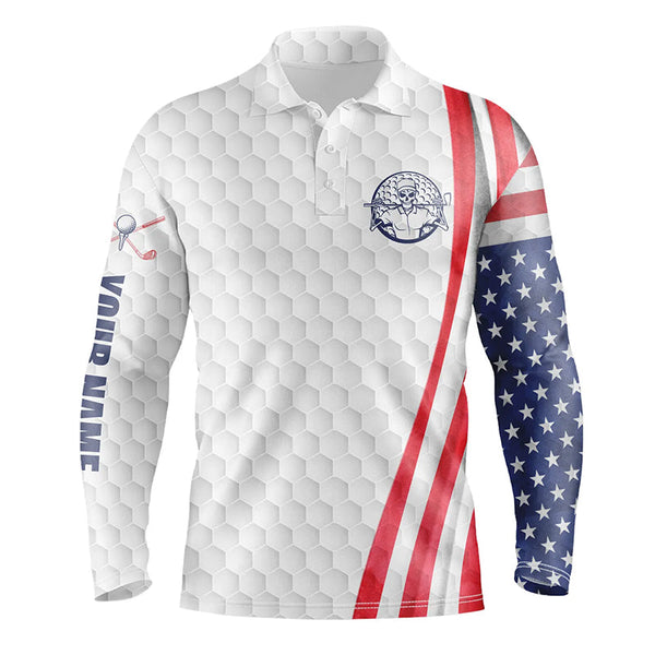 American flag white golf ball Mens golf polo shirt custom patriotic mens golf shirts NQS6429