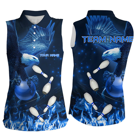 Blue Flame Eagle Bowling Sleeveless Polo shirts Custom Blue Fire Team Bowling Jerseys NQS8988