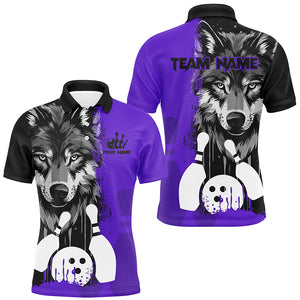 Black and Purple Wolf Bowling Polo, Quarter Zip Shirts For Men Custom Bowling Team League Jerseys NQS8993