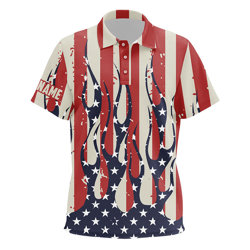 Kid golf polo shirts custom American flag fire golf attire for Kid, golf tops for Kid NQS7057