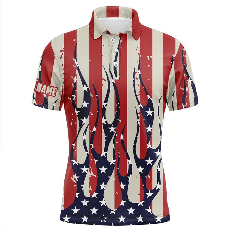 Men golf polo shirt custom American flag fire male golf attire for men, mens golf tops NQS7057