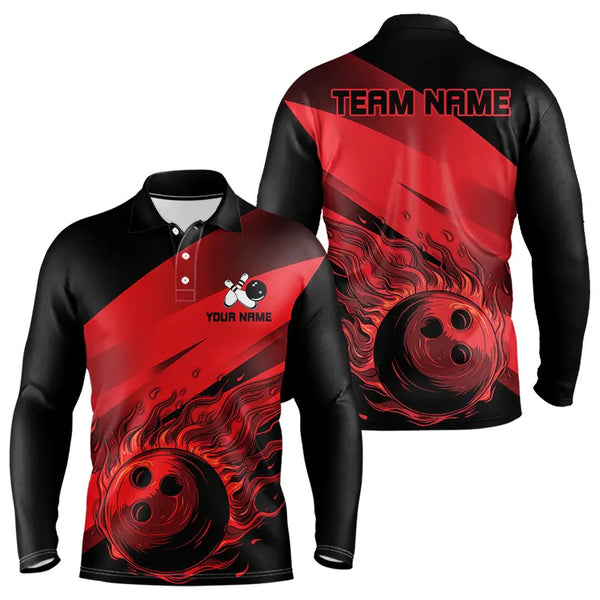 Black and Red Flame Bowling Shirts For Men Custom Flame Team Bowling Jerseys NQS9420