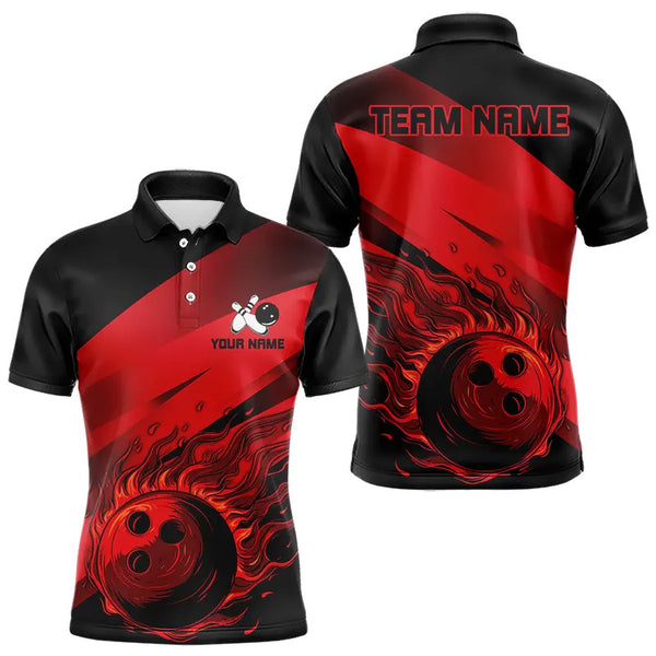 Black and Red Flame Bowling Shirts For Men Custom Flame Team Bowling Jerseys NQS9420