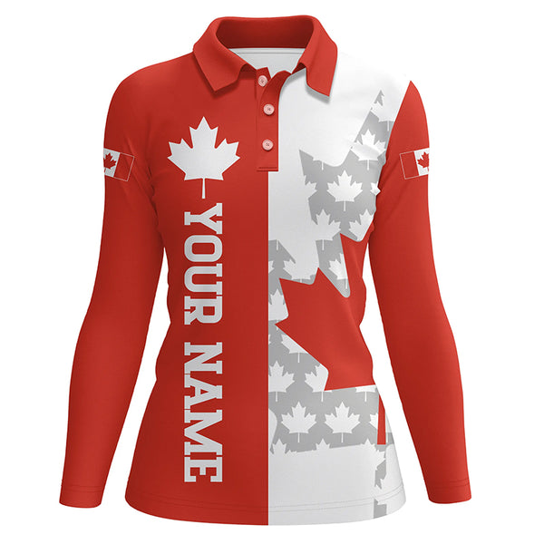 Women golf polo shirts Canadian flag custom patriotic red maple leaf white golf wears for ladies NQS7170