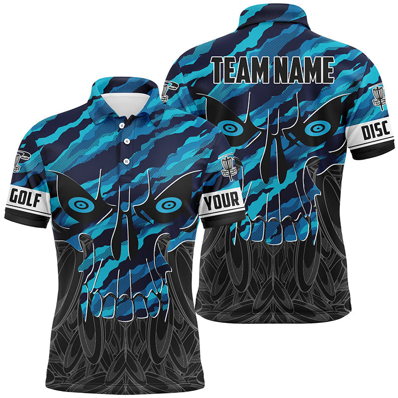 Blue camo Mens Disc golf polo shirts custom skull disc golf jerseys, disc golf shirts NQS7320