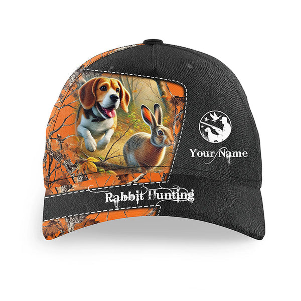 Rabbit hunting with Beagle 3D orange camo Custom hunting hat Unisex hunting Baseball hat NQS2237