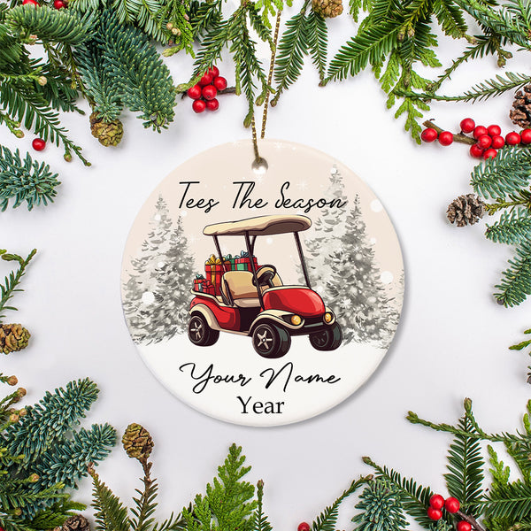 Funny Christmas ornament golf cart custom name and year Tees the season Golfer Christmas ornament NQS8764