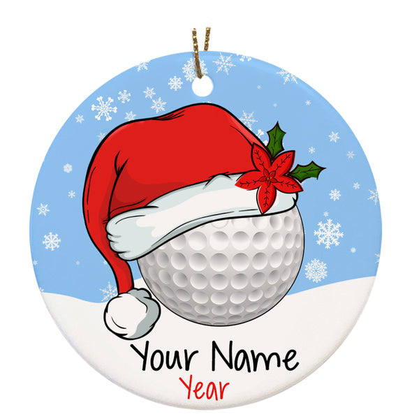 Santa hat golf ball Christmas ornament custom name and year personalized golf ornament NQS8766