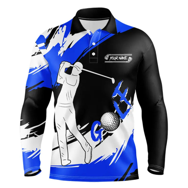 Mens golf polo shirt custom golf shirts for mens golfer, gifts for golf lovers | Blue NQS9228