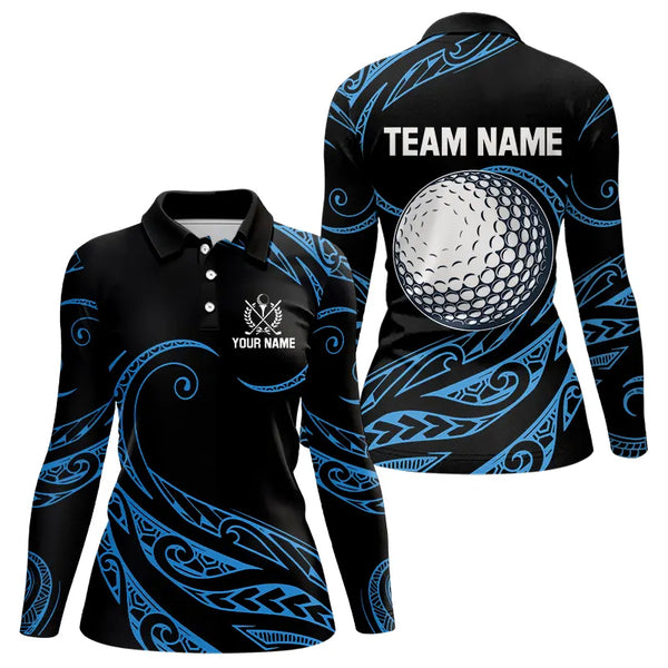 Black and Blue Tribal Pattern Golf Ball Women Golf Polo Shirts custom unique ladies golf apparel NQS9232