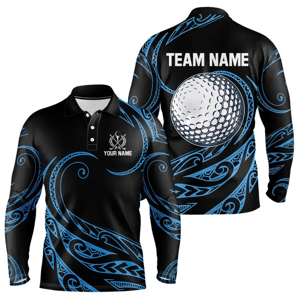 Black and Blue Tribal Pattern Golf Ball Mens Golf Polo Shirts custom unique mens golf apparel NQS9232