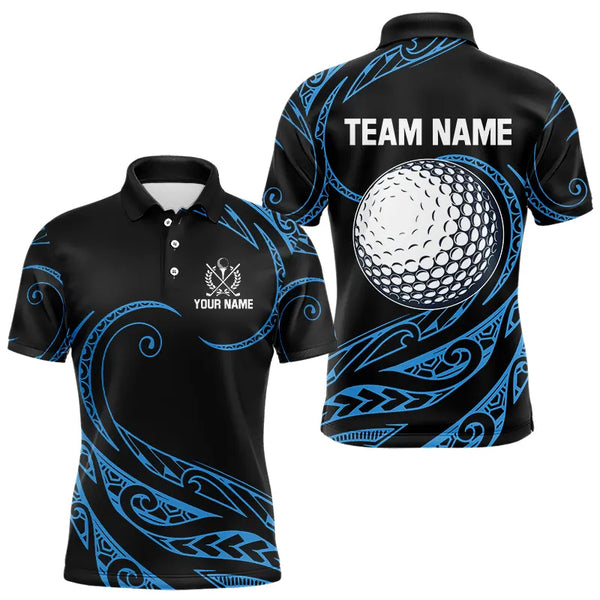 Black and Blue Tribal Pattern Golf Ball Mens Golf Polo Shirts custom unique mens golf apparel NQS9232