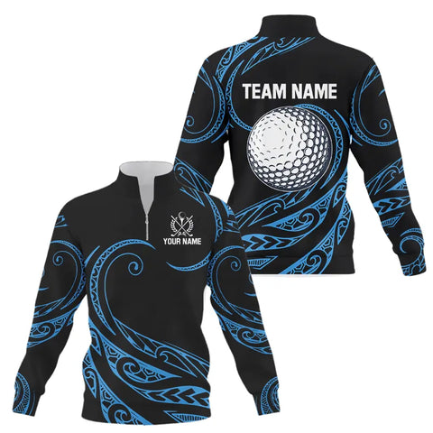 Black and Blue Tribal Pattern Golf Ball Quarter zip golf sweatshirt custom unique sweater golf apparel NQS9232