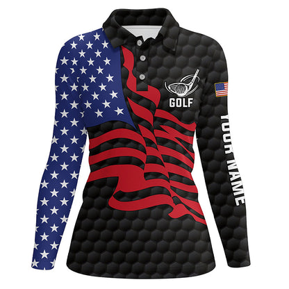 Personalized American flag black golf polos shirts for ladies custom patriot womens golf wears NQS7177