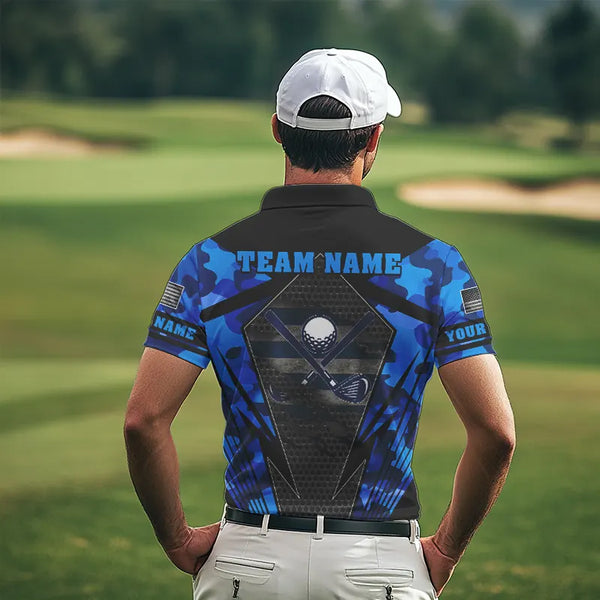 Blue Camo Golf Polo Shirts For Men Custom best mens golf wear, golfing gifts NQS9734
