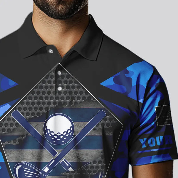 Blue Camo Golf Polo Shirts For Men Custom best mens golf wear, golfing gifts NQS9734