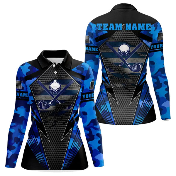 Blue Camo Golf Polo Shirts For Women Custom best ladies golf wear, golfing gifts NQS9734