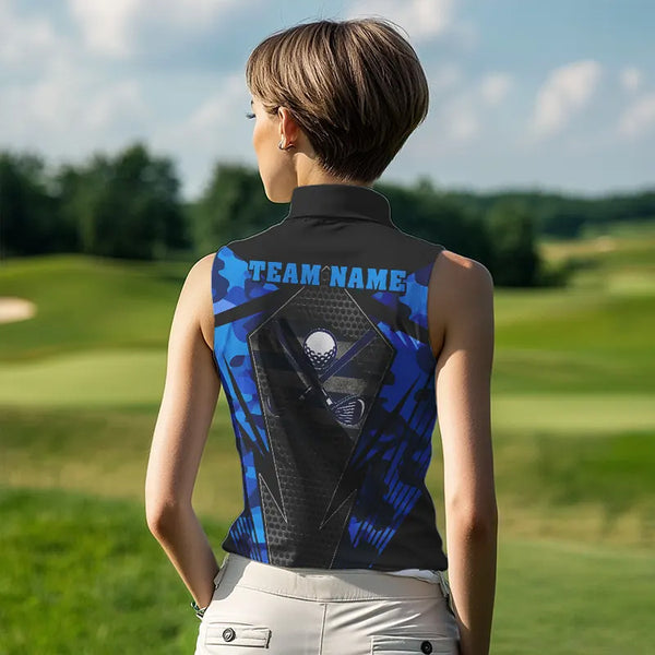 Blue Camo Womens golf shirts sleeveless Custom best ladies golf wear, golfing gifts NQS9734