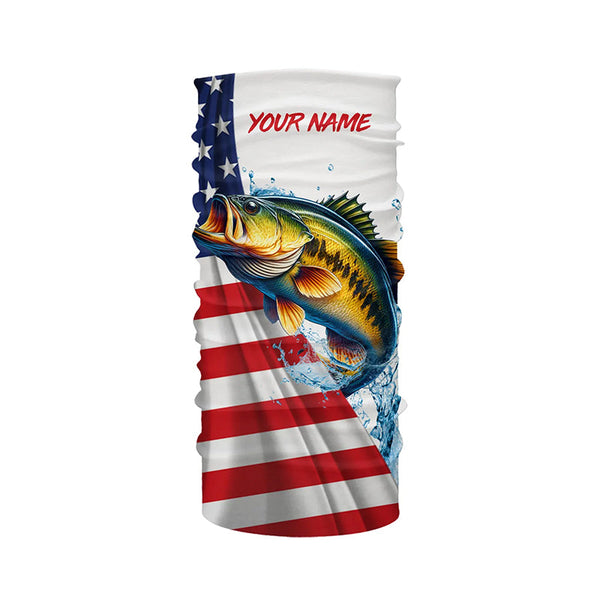 American flag patriotic largemouth bass fishing Custom Name 3D UV Protection long sleeve Fishing Shirt NQS5304