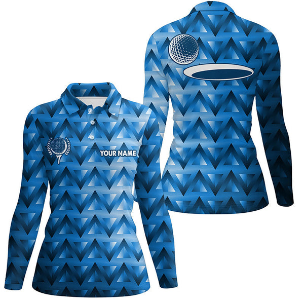 Blue triangle pattern Womens golf polo shirt custom golf tops for ladies, golf gifts NQS7509
