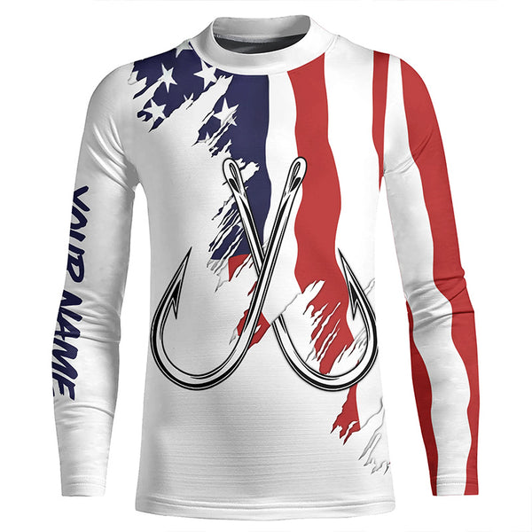 American flag US Fishing Fish Hook UV protection custom long sleeves shirts Patriotic fishing apparel NQS7877