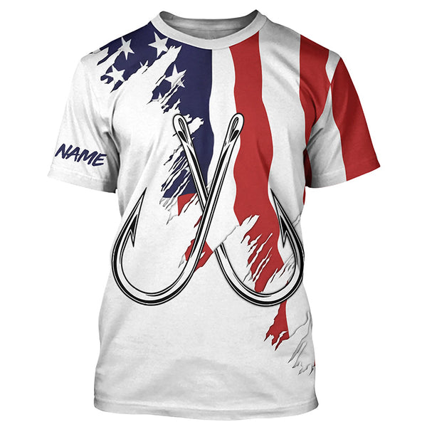 American flag US Fishing Fish Hook UV protection custom long sleeves shirts Patriotic fishing apparel NQS7877