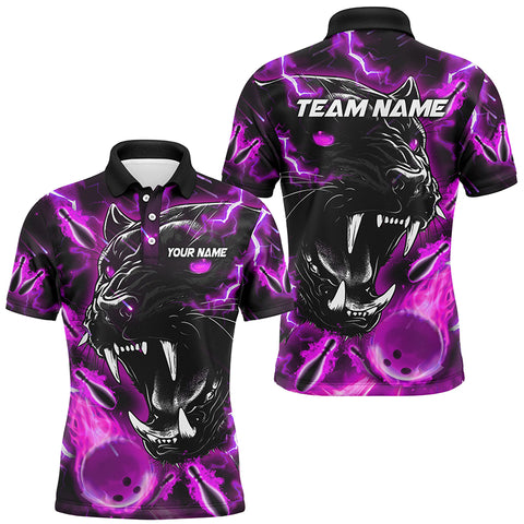 Purple Flame Panther Bowling Polo, Quarter Zip Shirts For Men Custom Bowling Team League Jerseys NQS8773