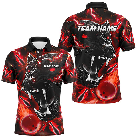 Red Flame Panther Bowling Polo, Quarter Zip Shirts For Men Custom Bowling Team League Jerseys NQS8774