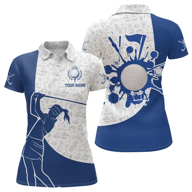 Blue and White Camo Pattern Women Golf Polo Shirts custom ladies golf attire, best golf gifts NQS9242