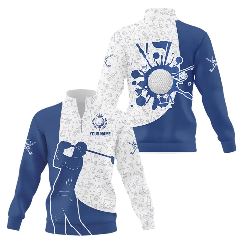 Blue and White Camo Pattern Quarter zip golf sweatshirt custom golf sweater best golf gifts NQS9242