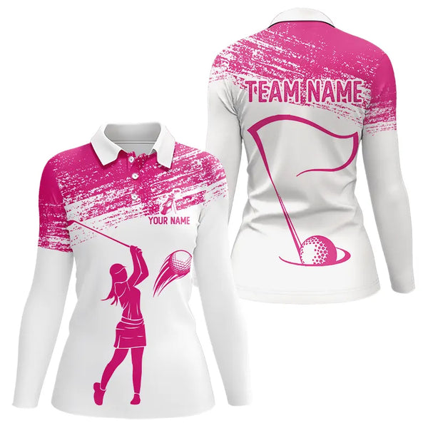 Pink and White Women Golf Polo Shirts custom ladies golf attire, best golf gifts for women NQS9245