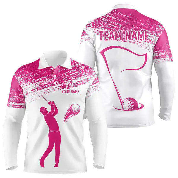 Pink and White Mens Golf Polo Shirts custom mens golf attire, best golf gifts for men NQS9245