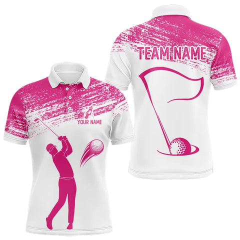 Pink and White Mens Golf Polo Shirts custom mens golf attire, best golf gifts for men NQS9245