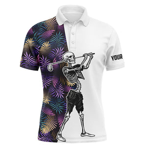 Funny Skull Golf polo shirts colorful tropical leaves pattern custom Skull playing golf apparel NQS4774