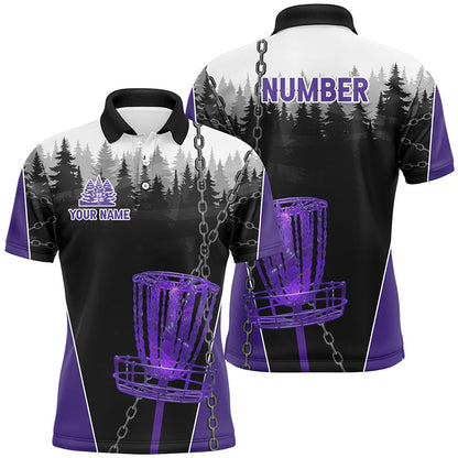 Mens Disc golf polo shirts custom black chain disc golf jerseys, disc golf outfit | Purple NQS7331