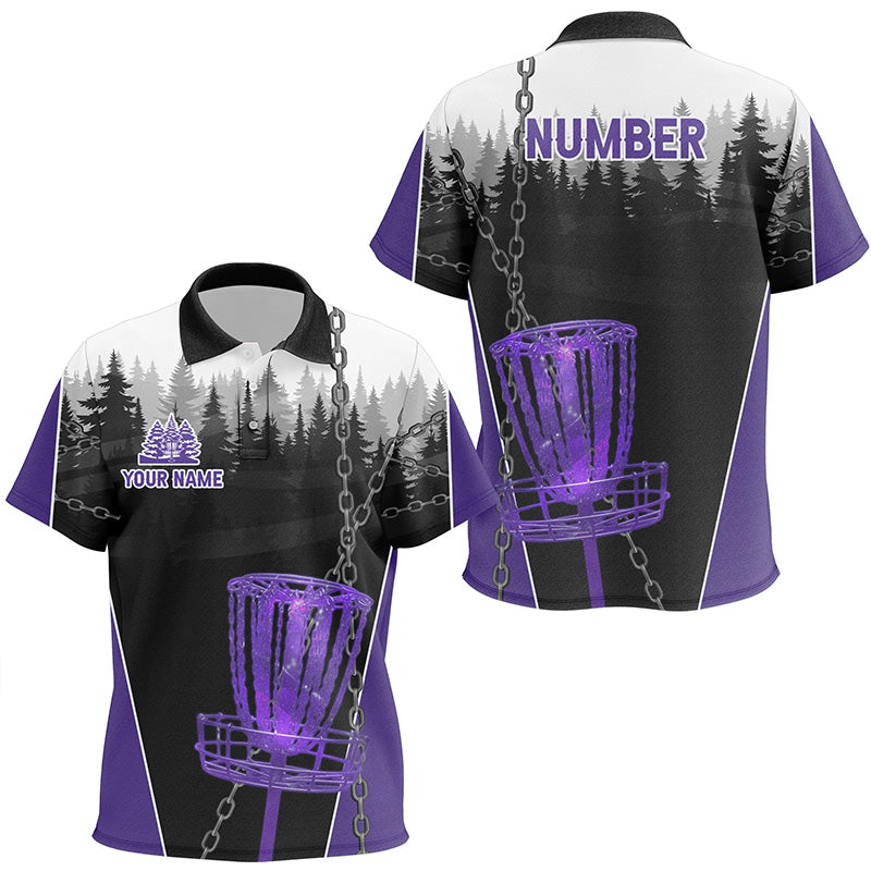 Kid Disc golf polo shirts custom black chain disc golf jerseys, disc golf outfit | Purple NQS7331
