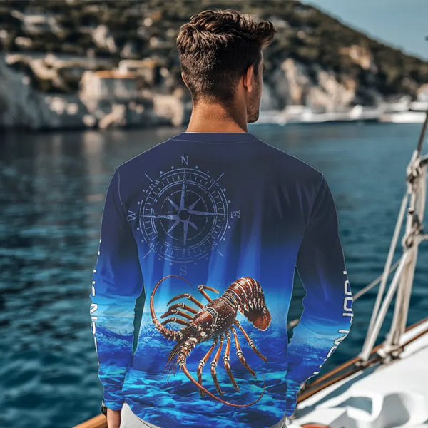 Personalized Florida Spiny Lobster Blue Performance Fishing Shirt, compass Lobster tournament Shirts NQS9735