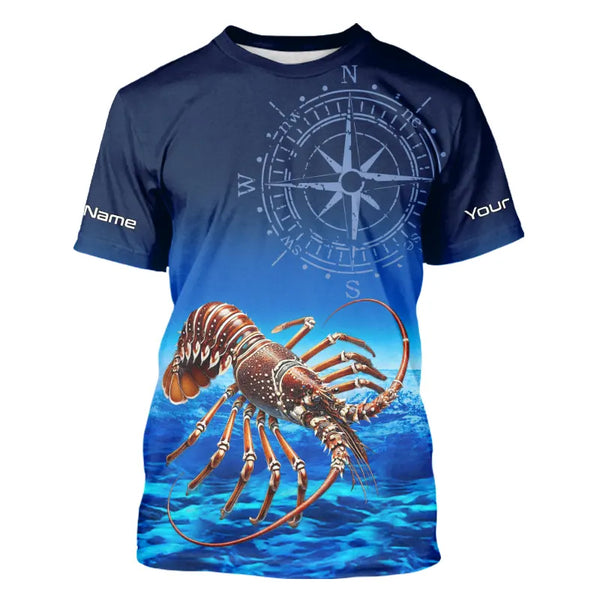 Personalized Florida Spiny Lobster Blue Performance Fishing Shirt, compass Lobster tournament Shirts NQS9735
