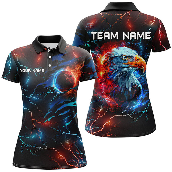 Red and Blue lightning thunder bowling Eagle custom Women Bowling Polo, Quarter Zip Shirt team jerseys NQS7890