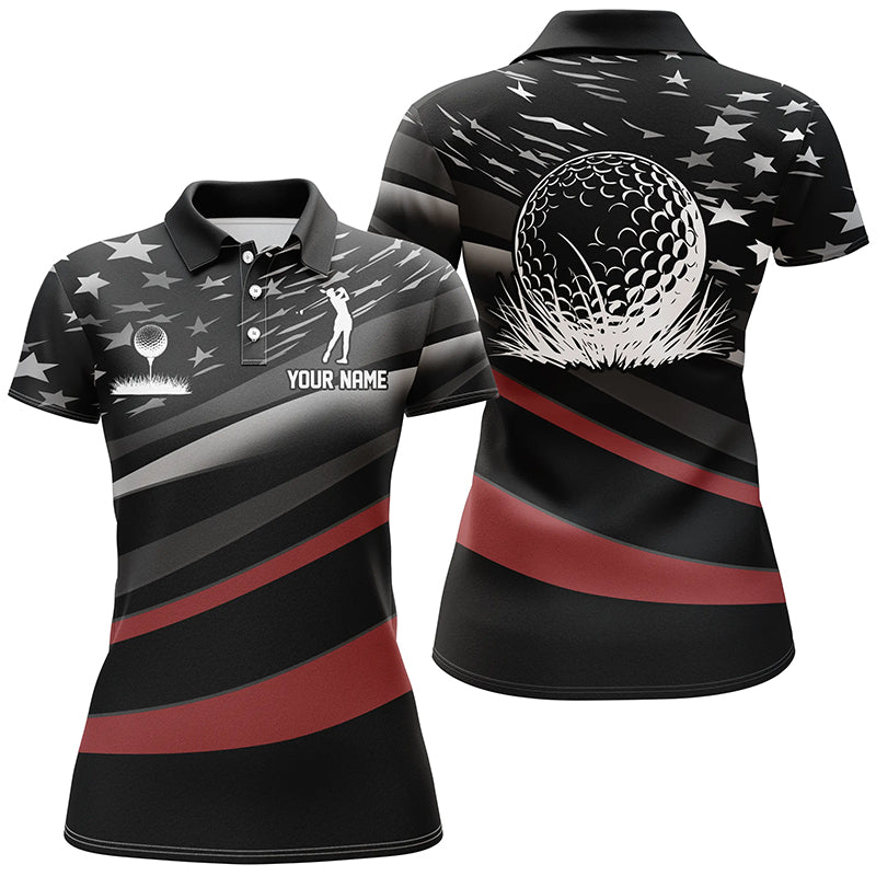 Black American flag custom patriotic Womens golf polo shirts, unique golf gifts NQS7894