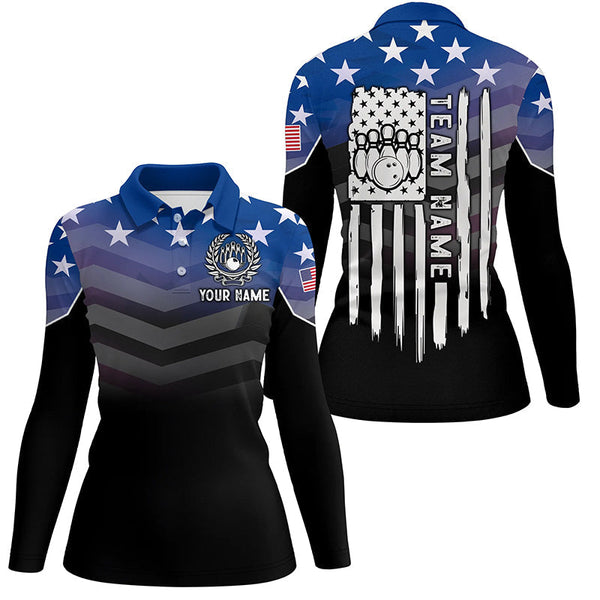 Womens bowling Polo, Quarter zip shirts Custom American flag patriotic bowling team league jerseys NQS8096